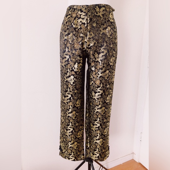 Vintage 90s Y2K Silky Rayon Dragon Pants / Vintage Metallic Dragon Print - Picture 2 of 11